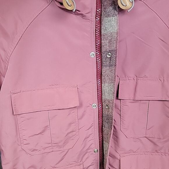 Vintage LL Bean Jacket Coat Sz M Pink Baxter State Parka Hooded Plaid Wool Lined - Picture 6 of 16